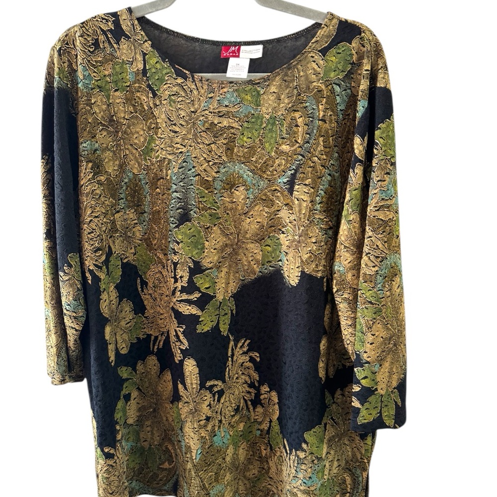 Bob Mackie Black and Gold Boxy 3/4 Sleeve Blouse
